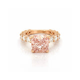 14K Gold 3.00 Carat Lab Grown Cushion Pink Diamond U Prong and Double Under Halo Engagement Ring