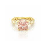 14K Gold 3.00 Carat Lab Grown Cushion Pink Diamond U Prong and Double Under Halo Engagement Ring