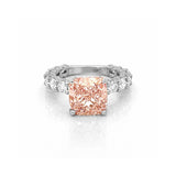 14K Gold 3.00 Carat Lab Grown Cushion Pink Diamond U Prong and Double Under Halo Engagement Ring