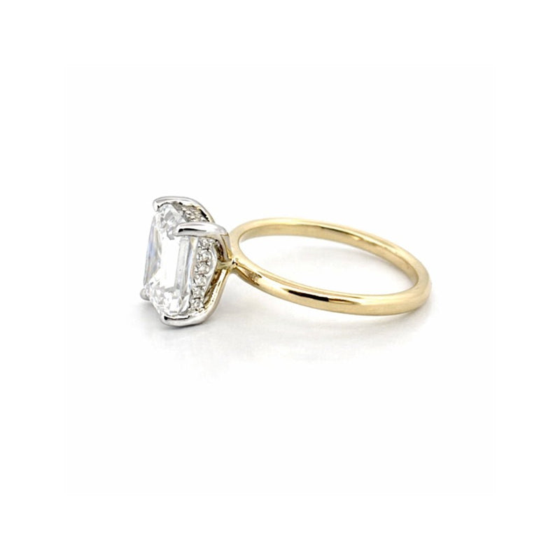 14K Two-Tone Gold 3.00 Carat Radiant Lab Grown Diamond Under Halo Solitaire Engagement Ring