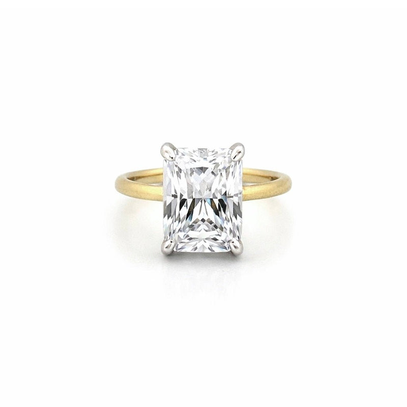14K Two-Tone Gold 4.00 Carat Radiant Lab Grown Diamond Under Halo Solitaire Engagement Ring