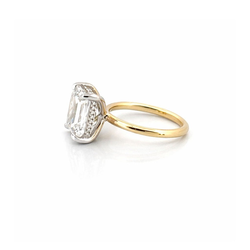 14K Two-Tone Gold 4.00 Carat Radiant Lab Grown Diamond Under Halo Solitaire Engagement Ring
