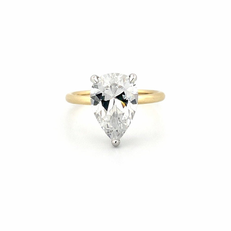 14K Two-Tone Gold 3.00 Carat Pear Lab Grown Diamond Under Halo Solitaire Engagement Ring
