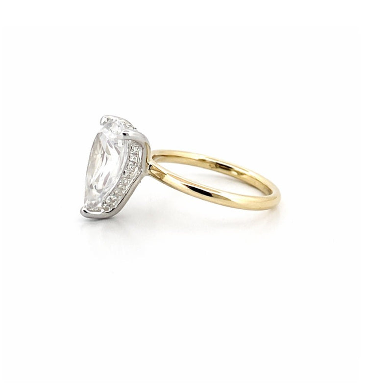 14K Two-Tone Gold 3.00 Carat Pear Lab Grown Diamond Under Halo Solitaire Engagement Ring