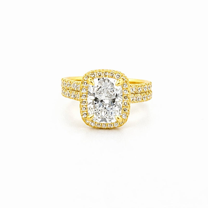 14K Gold 2.50 Carat Lab Grown Cushion Diamond Halo Prong Wedding Set