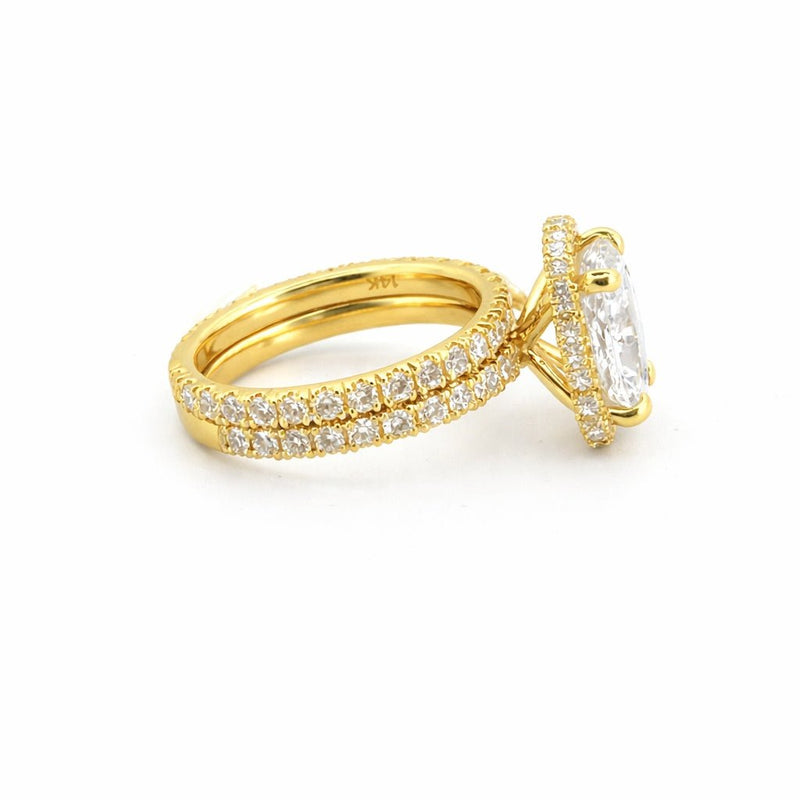14K Gold 2.50 Carat Lab Grown Cushion Diamond Halo Prong Wedding Set