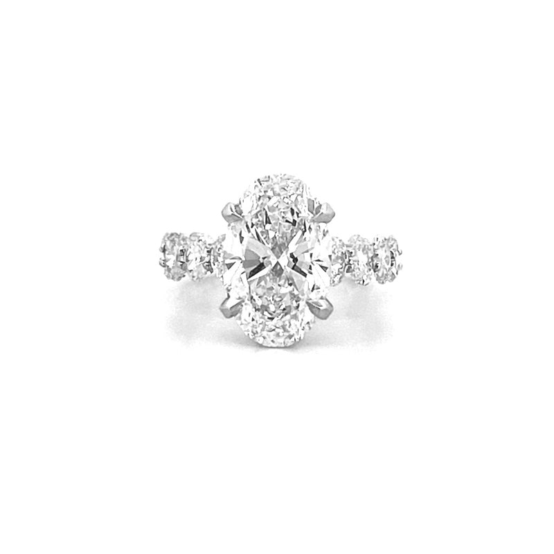 14K Gold 5.50 Carat Lab Grown Oval Diamond Oval Setting Under Halo Engagement Ring