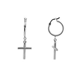 14K Gold Dangling Cross Hoop Earrings