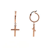 14K Gold Dangling Cross Hoop Earrings