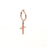 14K Gold Dangling Cross Hoop Earrings