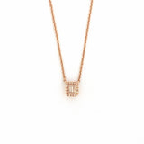 14K Gold Two Baguette Cluster Halo Diamond Necklace