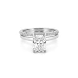 14K Gold 2.00 Carat Lab Grown Radiant Diamond Under Halo Solitaire Engagement Set