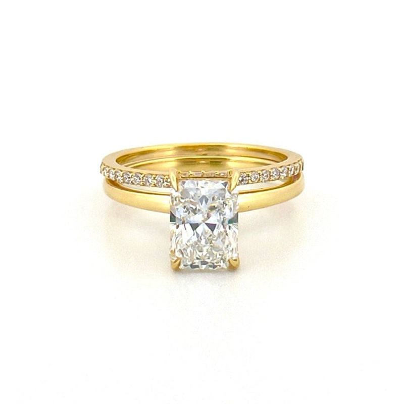14K Gold 2.00 Carat Lab Grown Radiant Diamond Under Halo Solitaire Engagement Set