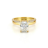 14K Gold 2.00 Carat Lab Grown Radiant Diamond Under Halo Solitaire Engagement Set