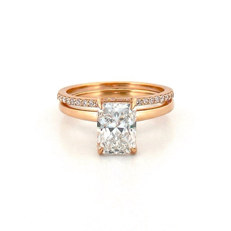14K Gold 2.00 Carat Lab Grown Radiant Diamond Under Halo Solitaire Engagement Set