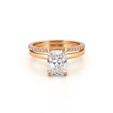 14K Gold 2.00 Carat Lab Grown Radiant Diamond Under Halo Solitaire Engagement Set