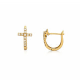 14K Gold Cross Huggie Diamond Earrings