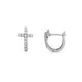 14K Gold Cross Huggie Diamond Earrings