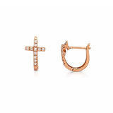 14K Gold Cross Huggie Diamond Earrings