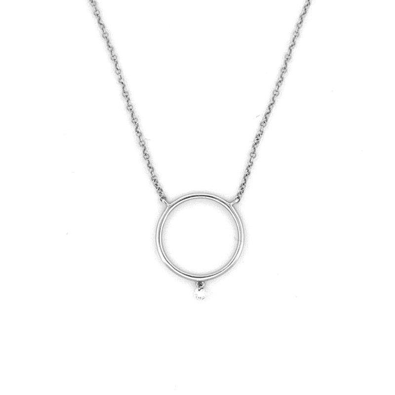 14K Gold Hanging Diamond Hoop Pendant Necklace