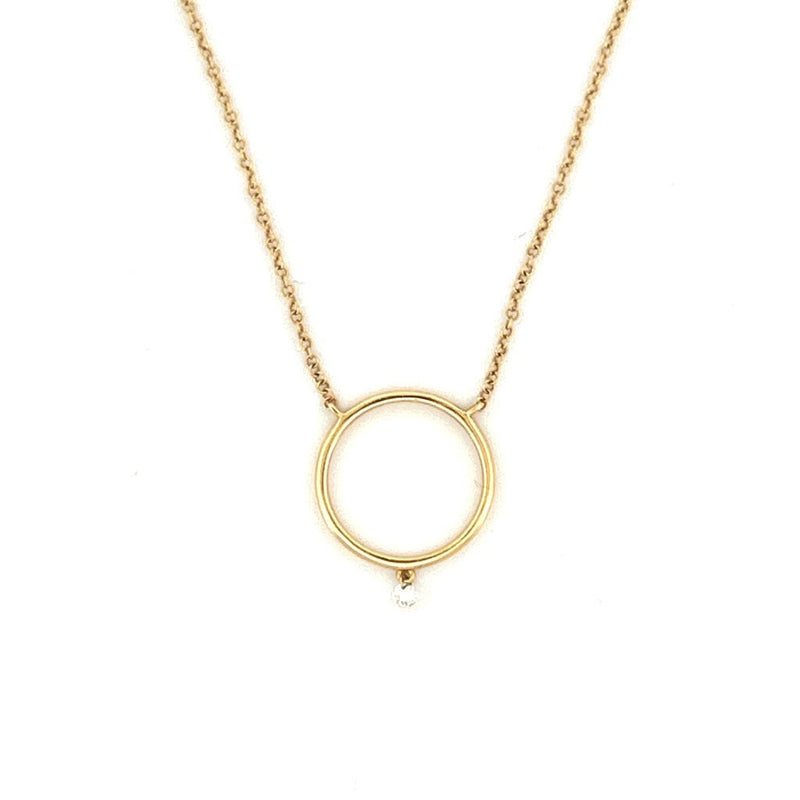 14K Gold Hanging Diamond Hoop Pendant Necklace