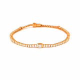 14K Gold Emerald Bezel Station and Round Lab Grown Diamond Tennis Bracelet