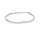 14K Gold Emerald Bezel Station and Round Lab Grown Diamond Tennis Bracelet