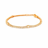 14K Gold Emerald Bezel Station and Round Lab Grown Diamond Tennis Bracelet