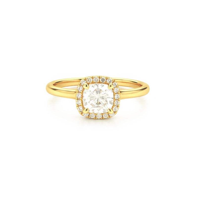 14K Gold 1.50 Carat Lab Grown Cushion Cut Diamond Halo Cathedral Engagement Ring