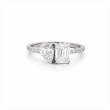 14K Gold Toi et Moi Pear and Emerald Lab Grown Diamond Prong Set Band
