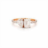 14K Gold Toi et Moi Pear and Emerald Lab Grown Diamond Prong Set Band