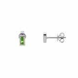 14K Gold Baguette Cut Emerald Bezel Stud Earrings