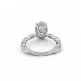 14K Gold Lab Grown Oval Diamond Marquise and Round Under Halo Engagement Ring