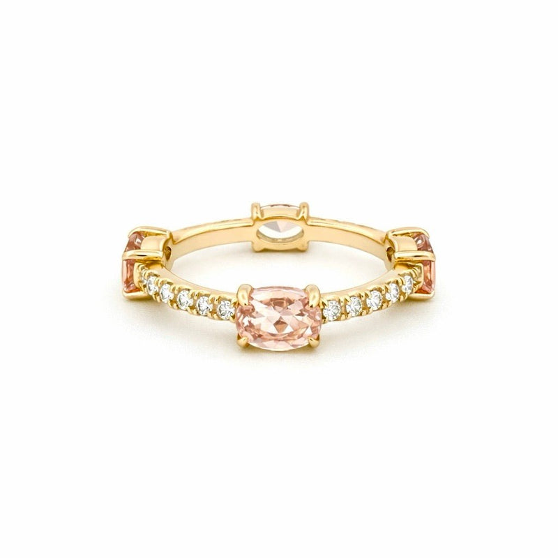 14K Gold Four Morganite Oval Prong Set Diamond Eternity Ring