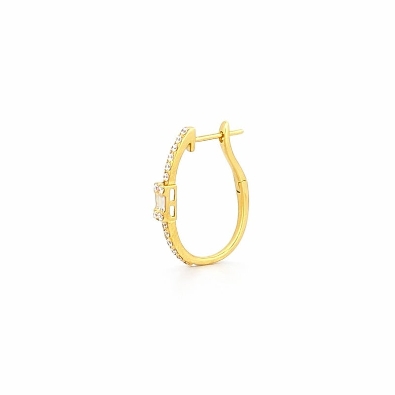 14K Gold Baguette Cluster Shape Diamond Oval Huggie Earrings