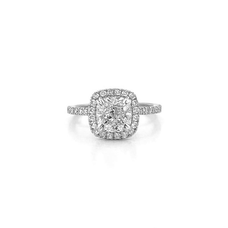 14K Gold 2.00 Carat Natural Cushion Diamond Halo Engagement Ring