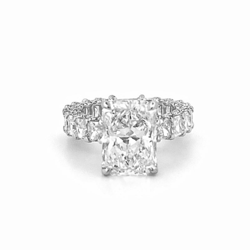 14K Gold 5.00 Carat Lab Grown Radiant Diamond U Prong and Emerald Setting w/ Diamond Prongs and Under Halo