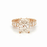 14K Gold 5.00 Carat Lab Grown Radiant Diamond U Prong and Emerald Setting w/ Diamond Prongs and Under Halo