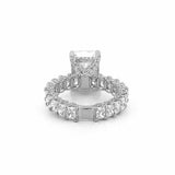 14K Gold 5.00 Carat Lab Grown Radiant Diamond U Prong and Emerald Setting w/ Diamond Prongs and Under Halo