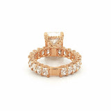 14K Gold 5.00 Carat Lab Grown Radiant Diamond U Prong and Emerald Setting w/ Diamond Prongs and Under Halo