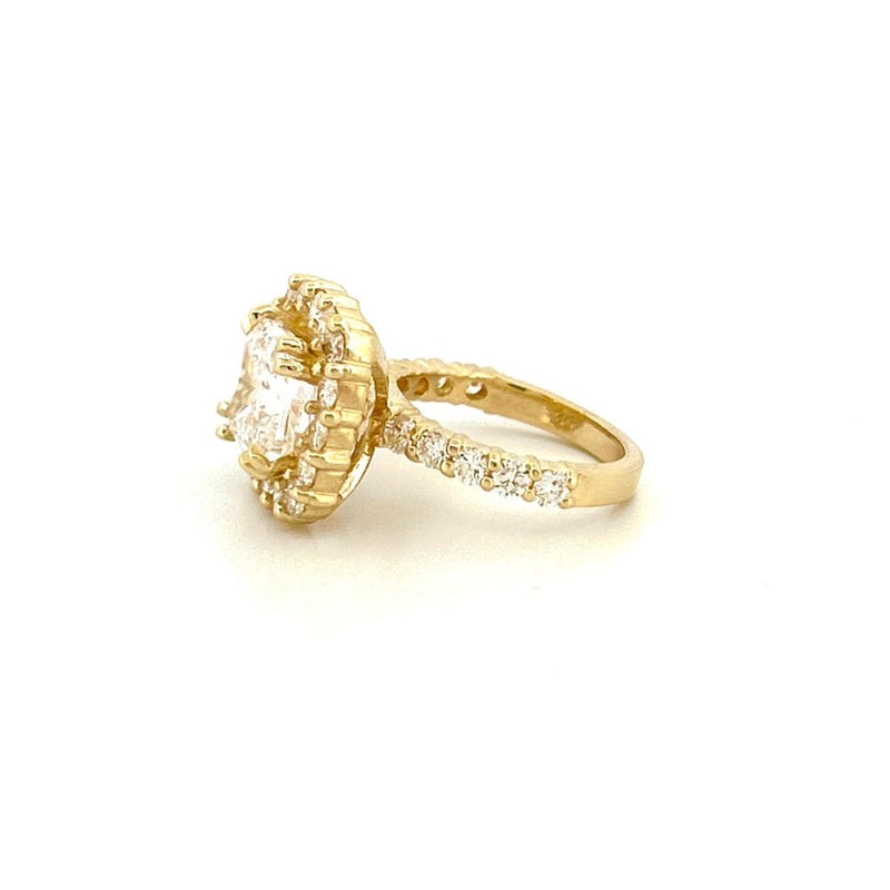 14K Gold Lab Grown Oval Cushion Natural Halo Setting Engagement Ring