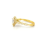 14K Gold Natural Pear Halo Cathedral Halo Engagement Ring w/ Marquise & Round Setting