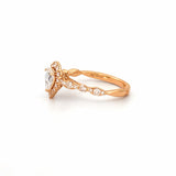 14K Gold Natural Pear Halo Cathedral Halo Engagement Ring w/ Marquise & Round Setting
