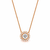 14K Gold Inverted Diamond Round Halo Pendant Necklace