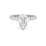 14K Gold Pear Shape Cluster Natural Diamond U Prong and Diamond Prong Engagement Ring w/ Under Halo