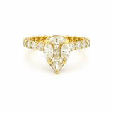 14K Gold Pear Shape Cluster Natural Diamond U Prong and Diamond Prong Engagement Ring w/ Under Halo