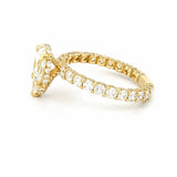 14K Gold Pear Shape Cluster Natural Diamond U Prong and Diamond Prong Engagement Ring w/ Under Halo