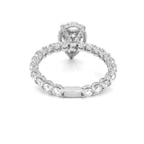 14K Gold Pear Shape Cluster Natural Diamond U Prong and Diamond Prong Engagement Ring w/ Under Halo