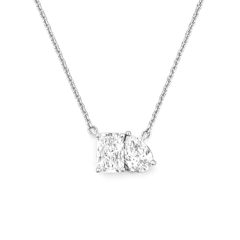 14K Gold Lab Grown Pear and Radiant Basket Set Pendant Necklace