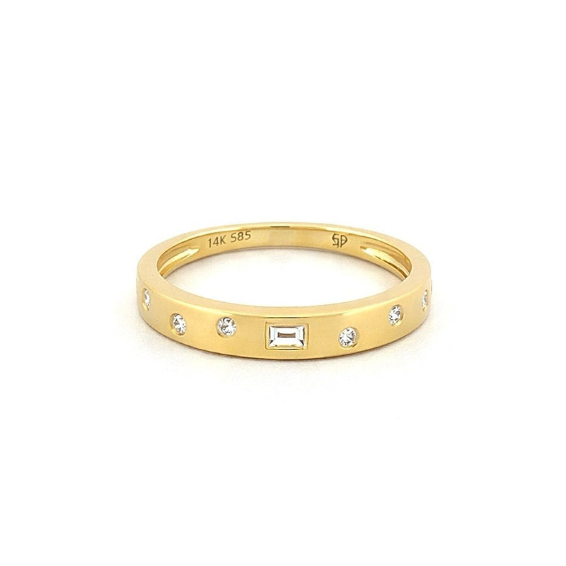 14K Gold Spaced Baguette and Round Diamond Fashion Band